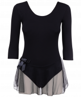 Купальник гимнастический AA-181, рукав 3/4, юбка сетка, хлопок, черный (28-34)