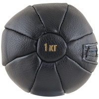 Медбол FS№1000, 1кг, нат. кожа, наполнитель резиновая крошка, диам. 14 см, машинная сшивка, черный