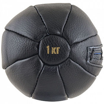 Медбол FS№1000, 1кг, нат. кожа, наполнитель резиновая крошка, диам. 14 см, машинная сшивка, черный