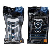 Щитки "TORRES Training"  арт.  FS1505S-BU, р. S, без голеностопа, две заст. на лип, черно-бело-синий