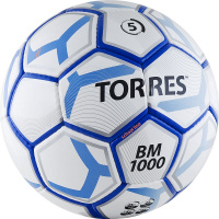 Мяч футбольный  "TORRES BM 1000"арт.F30625, р.5, 32 панели. PU, 4 подкл. слоя, руч. сшив., бел-серебр-син.