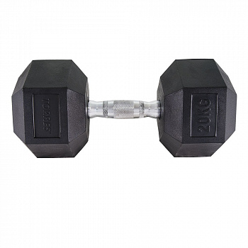 Гантель "TORRES 20 кг" арт.PL51920, металл в резиновой оболочке, форма шестигранник, черный