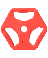 Диск обрезиненный с хватами BB-205 1,25 кг, d=26 мм, без стальной втулки, красный