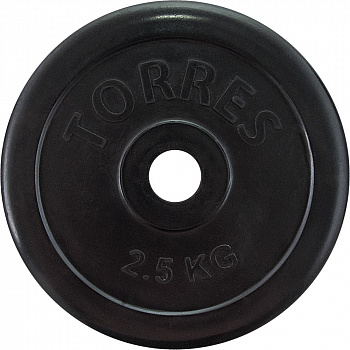 Диск обрезиненный  "TORRES 2,5 кг" арт.PL50692, d.25мм, металл в резиновой оболочке, черный