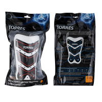 Щитки "TORRES Training" арт. FS1505M-RD, р. M, без голеностопа, две заст. на лип, чер-бел-крас