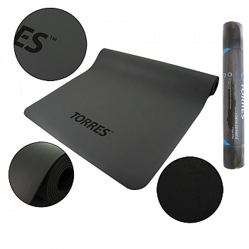 Коврик для йоги "TORRES Pro" арт.YL10103, PU/Rubber 3мм, нескользящее покрытие, серый