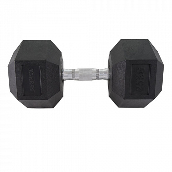 Гантель "TORRES 25 кг" арт.PL51925, металл в резиновой оболочке, форма шестигранник, черный