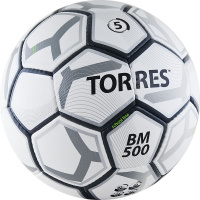 Мяч футбольный  "TORRES BM 500" арт.F30635, р.5, 32 пан. PU, 4 подкл. слоя, руч. сшивка, бело-серо-серебр