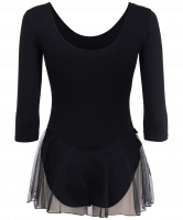 Купальник гимнастический AA-181, рукав 3/4, юбка сетка, хлопок, черный (28-34)
