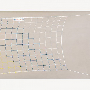 Сетка волейбольная  "KV.REZAC" любит., арт.15935004, желт.-кр.-голуб., 9.5х1м, нить 2мм ПП