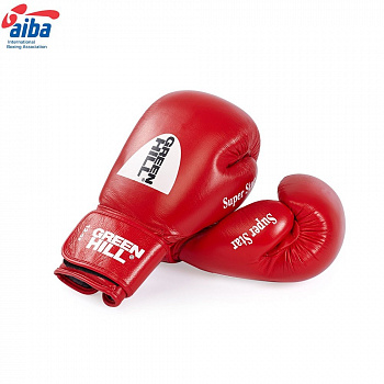 Перчатки боксерские  "GREEN HILL SUPER STAR" арт.BGS-1213a-10-RD, 10oz, нат.кожа, одобр.AIBA, диз'17,крас.