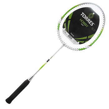 Ракетка бадминтона  TORRES Hobby1,арт.BD-504, для начинающ.,стал. стерж и обод, со струнами, зел-бел-чер