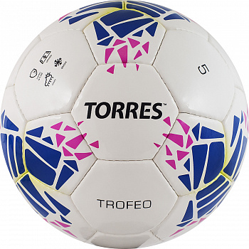 Мяч футбольный "TORRES Trofeo" арт.F32025, р.5, 32 панели. PU, руч. сшивка,  белый