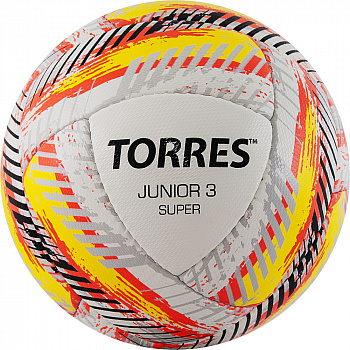 Мяч футб. "TORRES Junior-3 Super HS"арт.F320303, р.3,вес 280-310 г,ПУ,4 сл, 16 п,руч.сш,бел-кра-жел