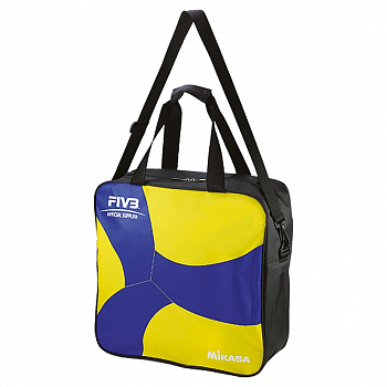 Сумка на 4 волейбольных мяча  "MIKASA" арт. AC-BG240W-YB, полиуретан, на молнии, черно-бело-желтая