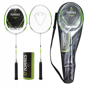 Набор для бадминтона  TORRES Hobby,арт.BD-506, для начинающ.,стал. стерж и обод, со струнами, зел-бел-чер